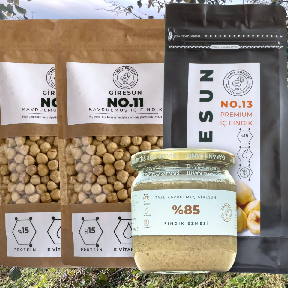 Aylık Set (2x420g No.11 + 500g No.13 Kavrulmuş İç Fındık + 400 Gr. Fındık Ezmesi)