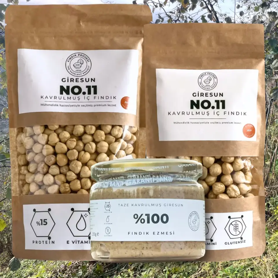 Tanışma Paketi - 850 Gram - (420 Gr. + 180 Gr.) Kavrulmuş İç Fındık ve 250 Gr. Şekersiz Ordu Fındık Ezmesi