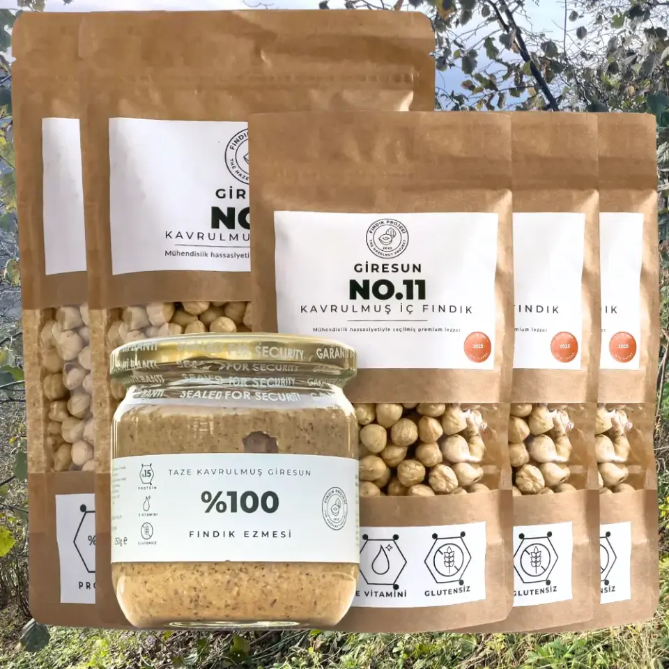 Aylık Paket - 1780 Gram - (2x420 Gr. + 3x180 Gr.) Kavrulmuş İç Fındık ve Büyük Boy Ordu Fındık Ezmesi